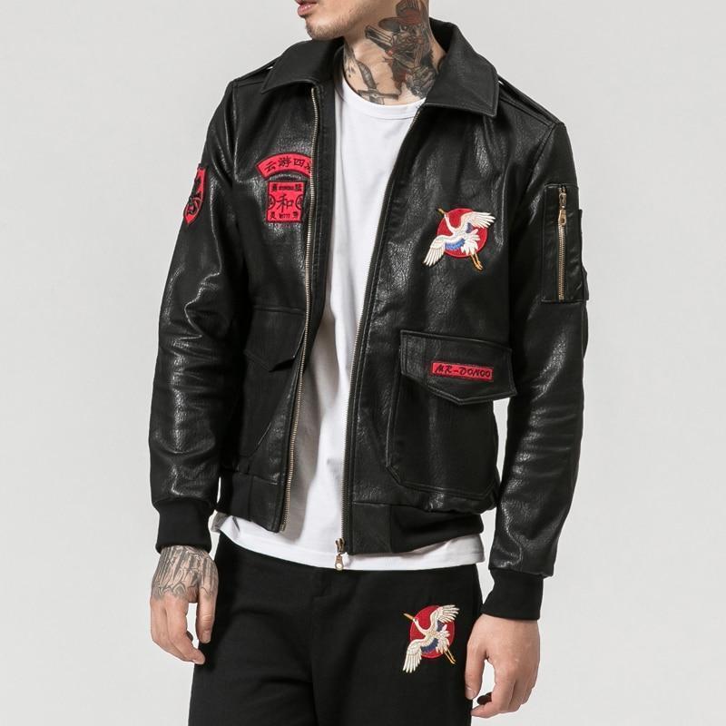 CRANE EMBROIDERED LEATHER JACKET