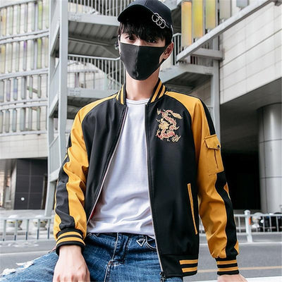 DRAGON EMBROIDERED BASEBALL JACKET