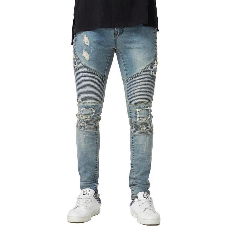 DISTRESSED BIKER JEANS