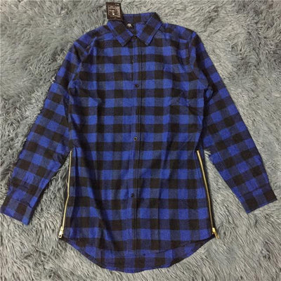 SIDE ZIP PLAID BUTTON UP SHIRT