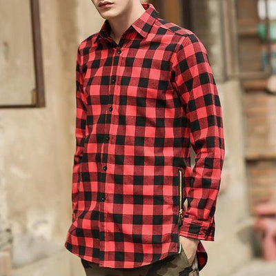 SIDE ZIP PLAID BUTTON UP SHIRT