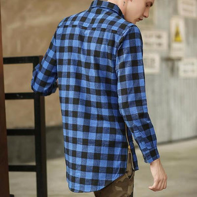 SIDE ZIP PLAID BUTTON UP SHIRT