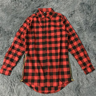 SIDE ZIP PLAID BUTTON UP SHIRT